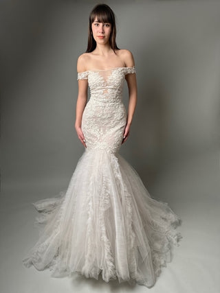Off-Shoulder Lace Mermaid Wedding Dress - In Stock
