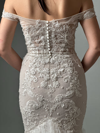 Off-Shoulder Lace Mermaid Wedding Dress - In Stock