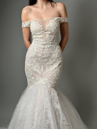 Off-Shoulder Lace Mermaid Wedding Dress - In Stock