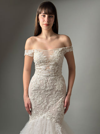Off-Shoulder Lace Mermaid Wedding Dress - In Stock