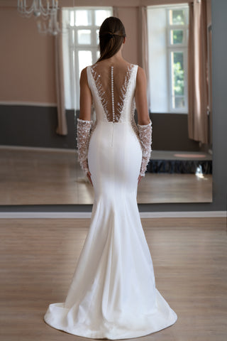 Crepe Fit-and-Flare Wedding Dress Grace with Illusion Neckline