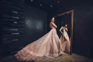 Tulle detachable train packed separately from the wedding dress