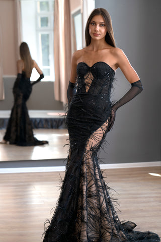 Schwarze Spitze Elegantes Meerjungfrau Trompetenkleid Amber