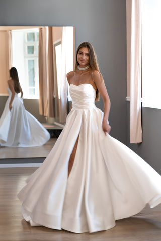 Elegantes, klassisches Luxus-Mikado-Brautkleid in A-Linie Amelia