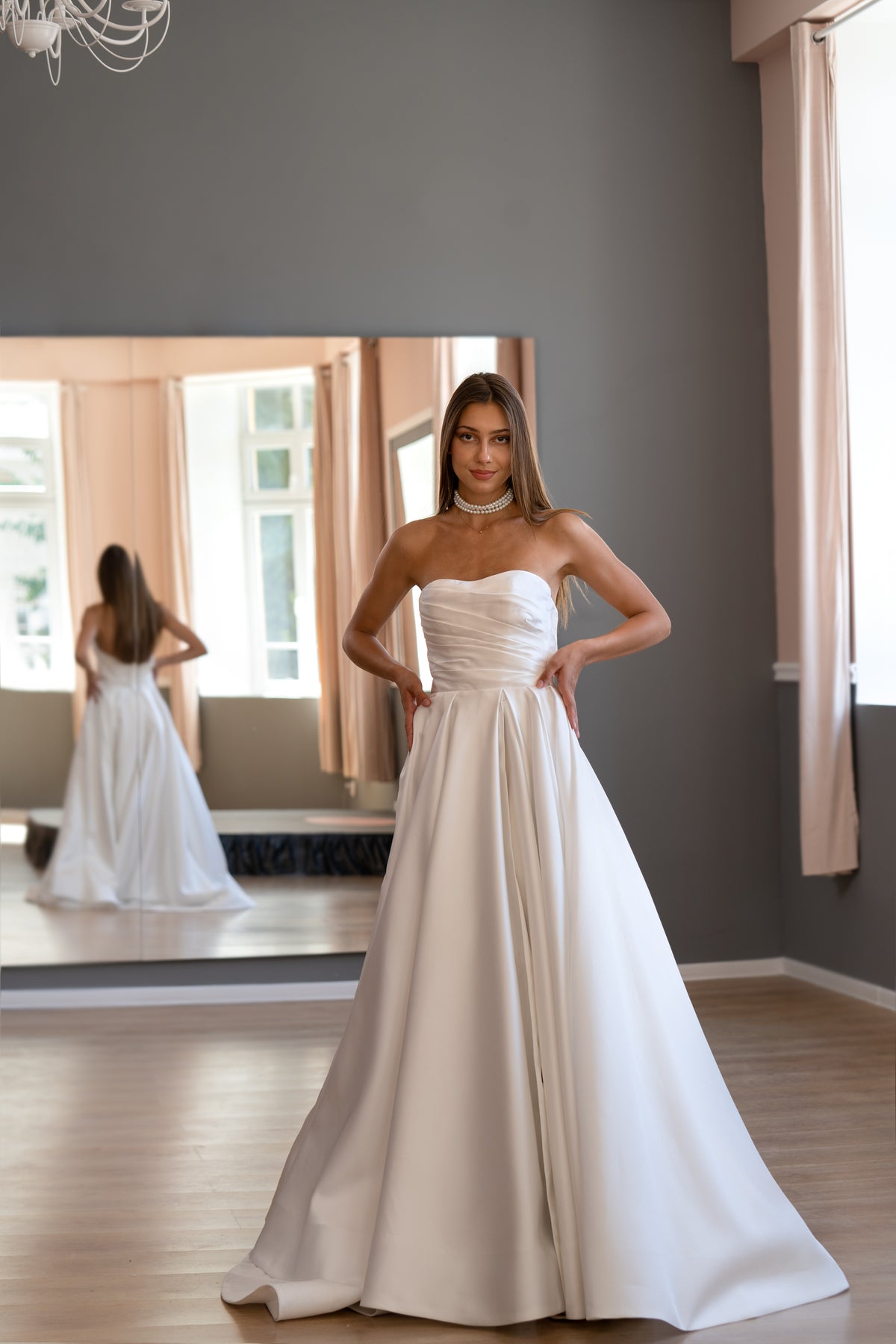 mikado silk wedding dress Pearl Mikado Ball Gown with Sexy Skirt Slit
