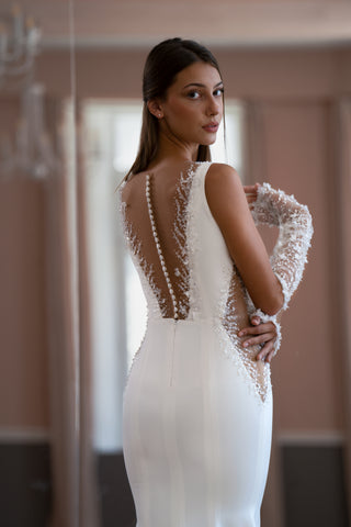 Elegantes Meerjungfrau-Brautkleid Grace aus Crêpe mit Handschuhen