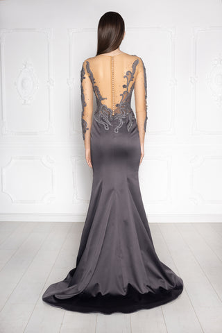 Gray Beaded Evening Gown - In Stock - Dioma Fashion