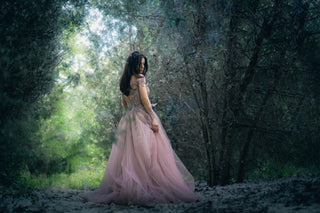Whimsical Fairy Floral Gown with Long Sleeves/ Blush Pink Gown/ Open Back Dress Whimsical Fairy Floral Gown with Long Sleeves/ Blush Pink Gown/ Open Back Dress