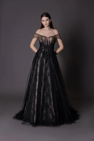 Black Lace Gown A-Line - Dioma Fashion