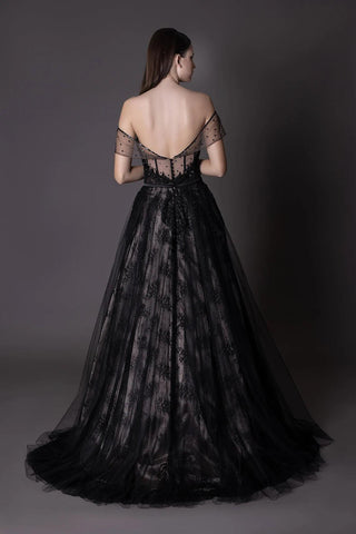 Black Lace Gown A-Line - Dioma Fashion