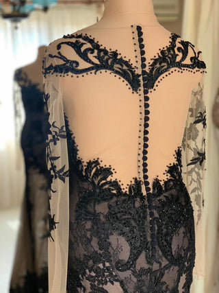 Black Lace Gown Long Sleeve - Dioma Fashion