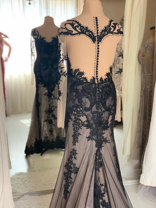 Black Lace Gown Long Sleeve - Dioma Fashion