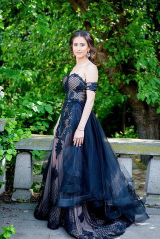 Black Lace wedding dress Gothic Unique Gown with train - Dioma Fashion