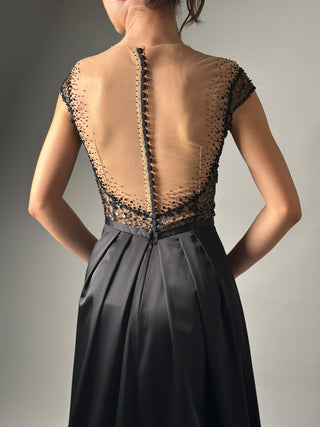 Black Wedding Dress Alternative Illusion Neckline and Pockets - Dioma Fashion