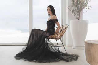 Black wedding dress low back - Dioma Fashion