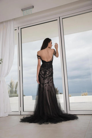 Black wedding dress low back - Dioma Fashion