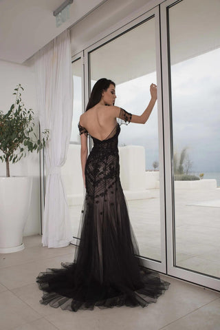 Black wedding dress low back - Dioma Fashion