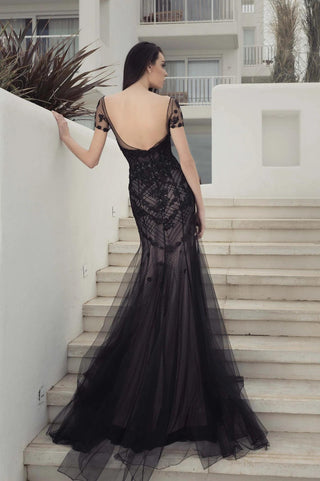 Black wedding dress low back - Dioma Fashion