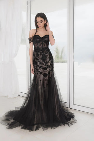 Black wedding dress low back - Dioma Fashion