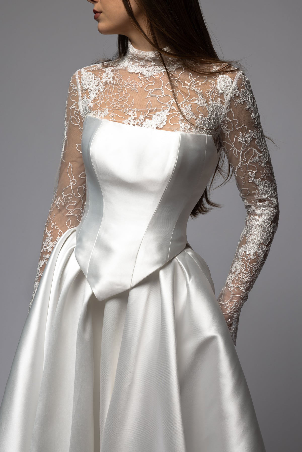 Long Sleeve High Neck Lace Bridal Bolero Cadence with Button Back Long Sleeve High Neck Lace Bridal Bolero Cadence with Button Back