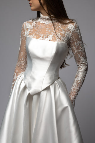 Long Sleeve High Neck Lace Bridal Bolero Cadence