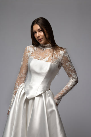 Long Sleeve High Neck Lace Bridal Bolero Cadence