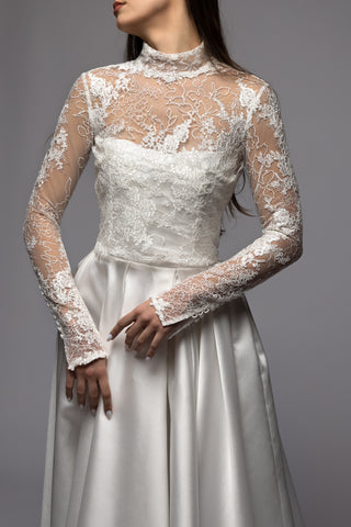 Long Sleeve High Neck Lace Bridal Bolero Cadence