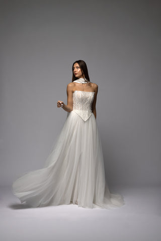 Beaded Low Waist Corset Tulle Skirt Bridal Set Dolce