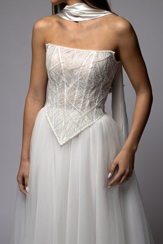 Beaded Low Waist Corset Tulle Skirt Bridal Set Dolce