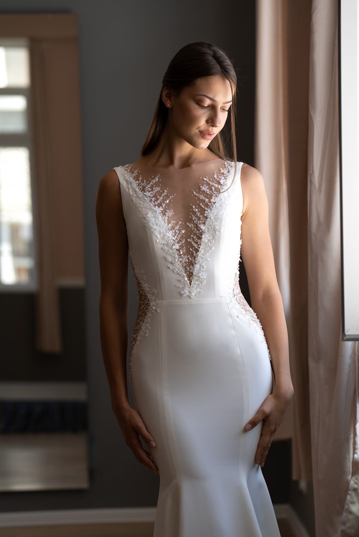 Crepe Fit-and-Flare Wedding Dress Grace - Video 1 Crepe Fit-and-Flare Wedding Dress Grace - Video 1