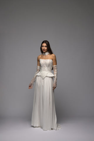 Lace Low Waist Corset Chiffon Skirt Two Piece Dress Lyre