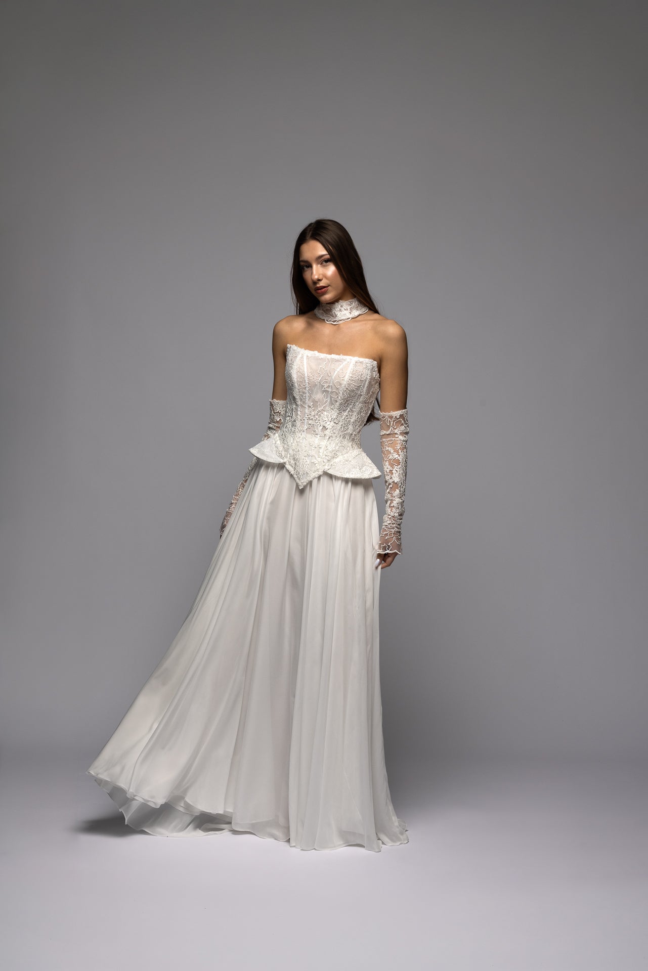 Lace Low Waist Corset Chiffon Skirt Two Piece Dress