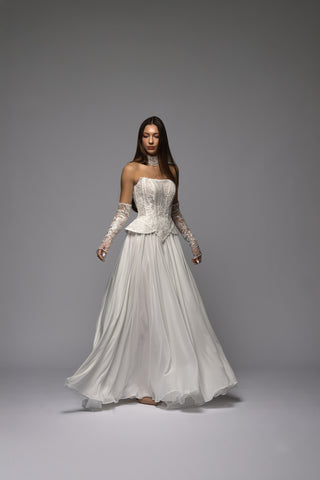 white two piece vintage dress Bohemian Lace A-Line Beach Wedding Wedding Has original tags Lace Low Waist Corset Chiffon
