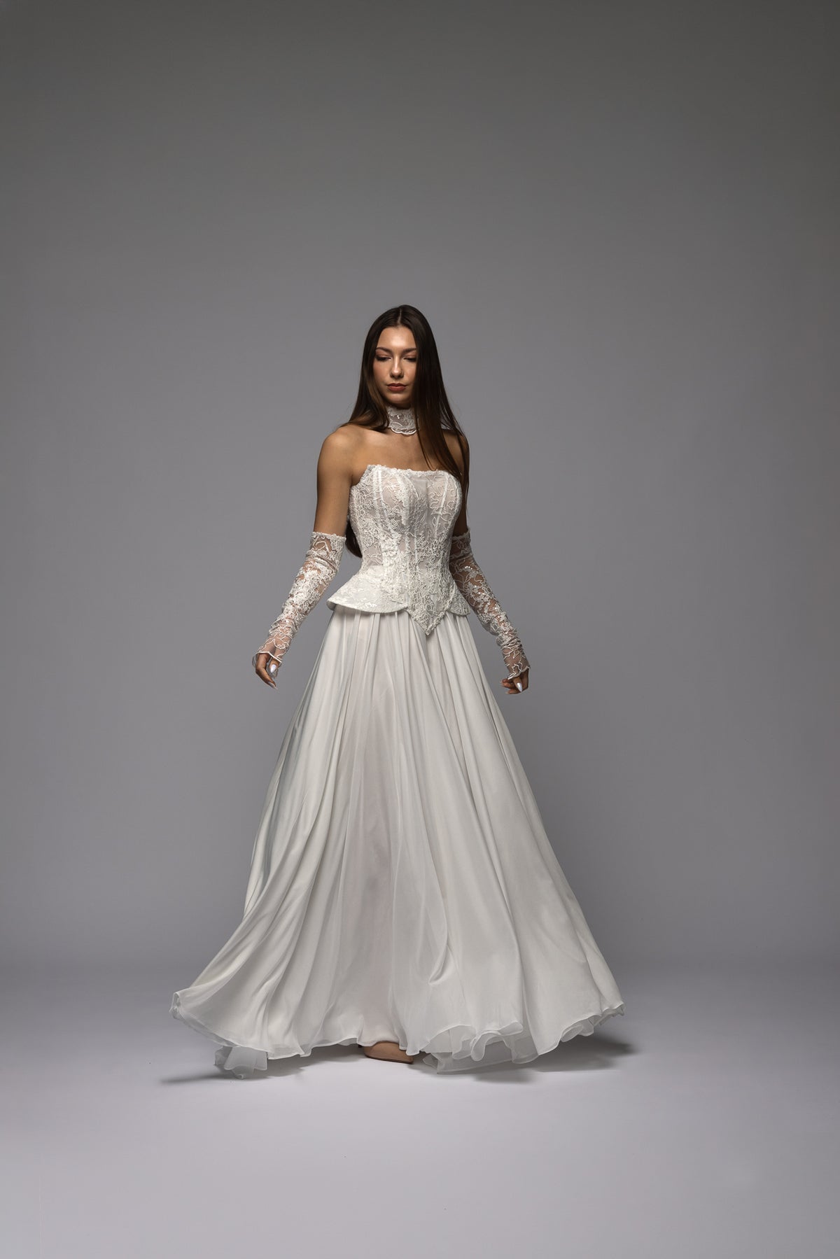 Lace Low Waist Corset Chiffon Skirt Two Piece Dress Lyre