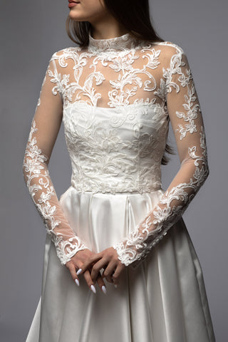 High Neck Long Sleeve Lace Bridal Bolero Musica
