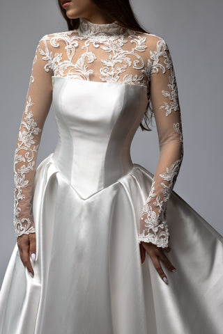 High Neck Long Sleeve Lace Bridal Bolero Musica