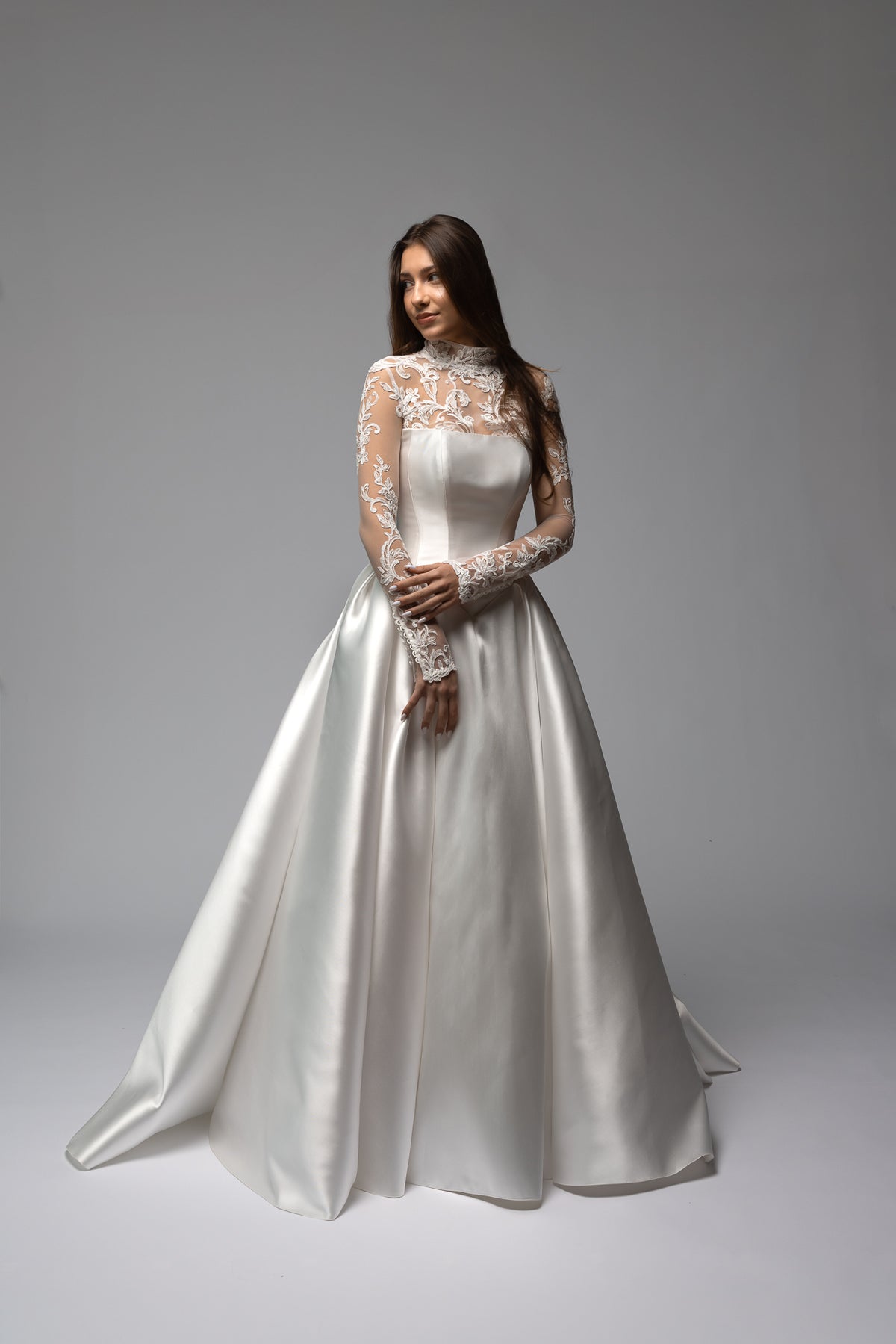 Bespoke Mikado Basque Waist Ball Gown Wedding Dress - Musica