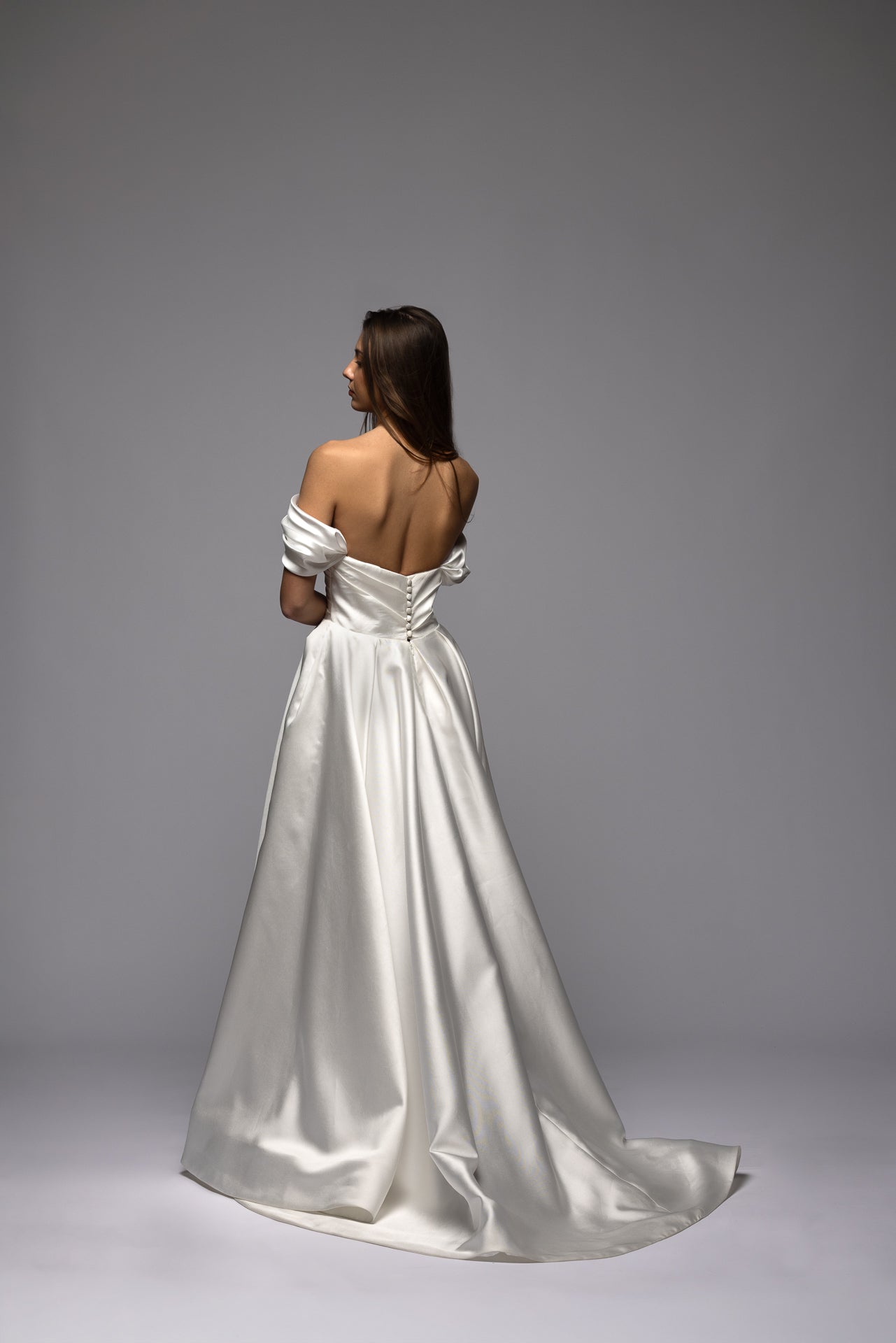 Minimalist Mikado Off Shoulder A-line Wedding Dress