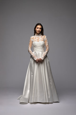 Minimalist Mikado Off Shoulder A-line Wedding Dress | Dioma Fashion Minimalist Mikado Off Shoulder A-line Wedding Dress | Dioma Fashion