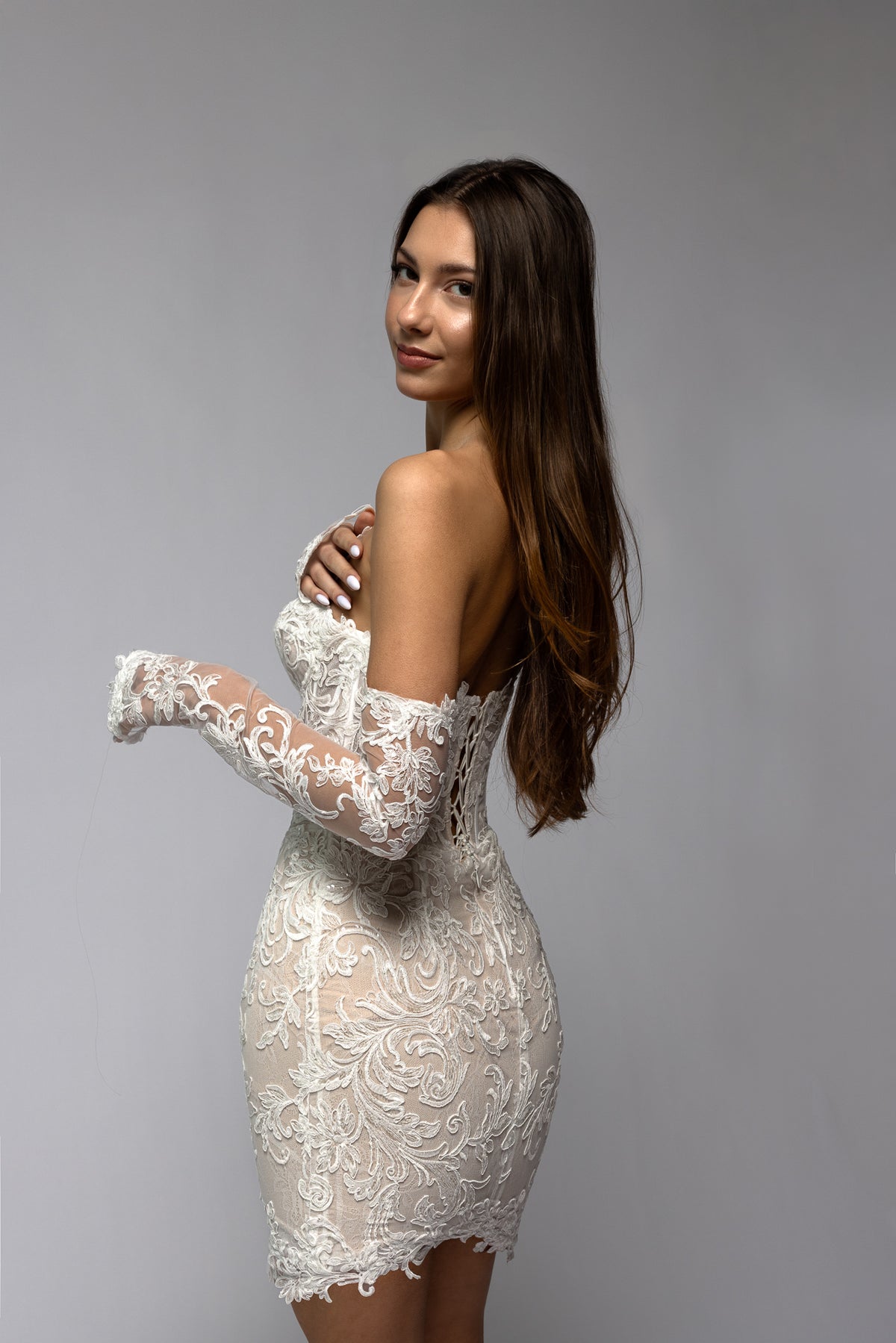 Floral Lace Bridal Mini Wedding Dress Ottava