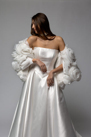 floral bridal bolero with volumetric 3D organza roses