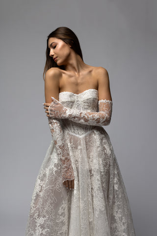 Bespoke Strapless Lace Ball Gown Wedding Dress