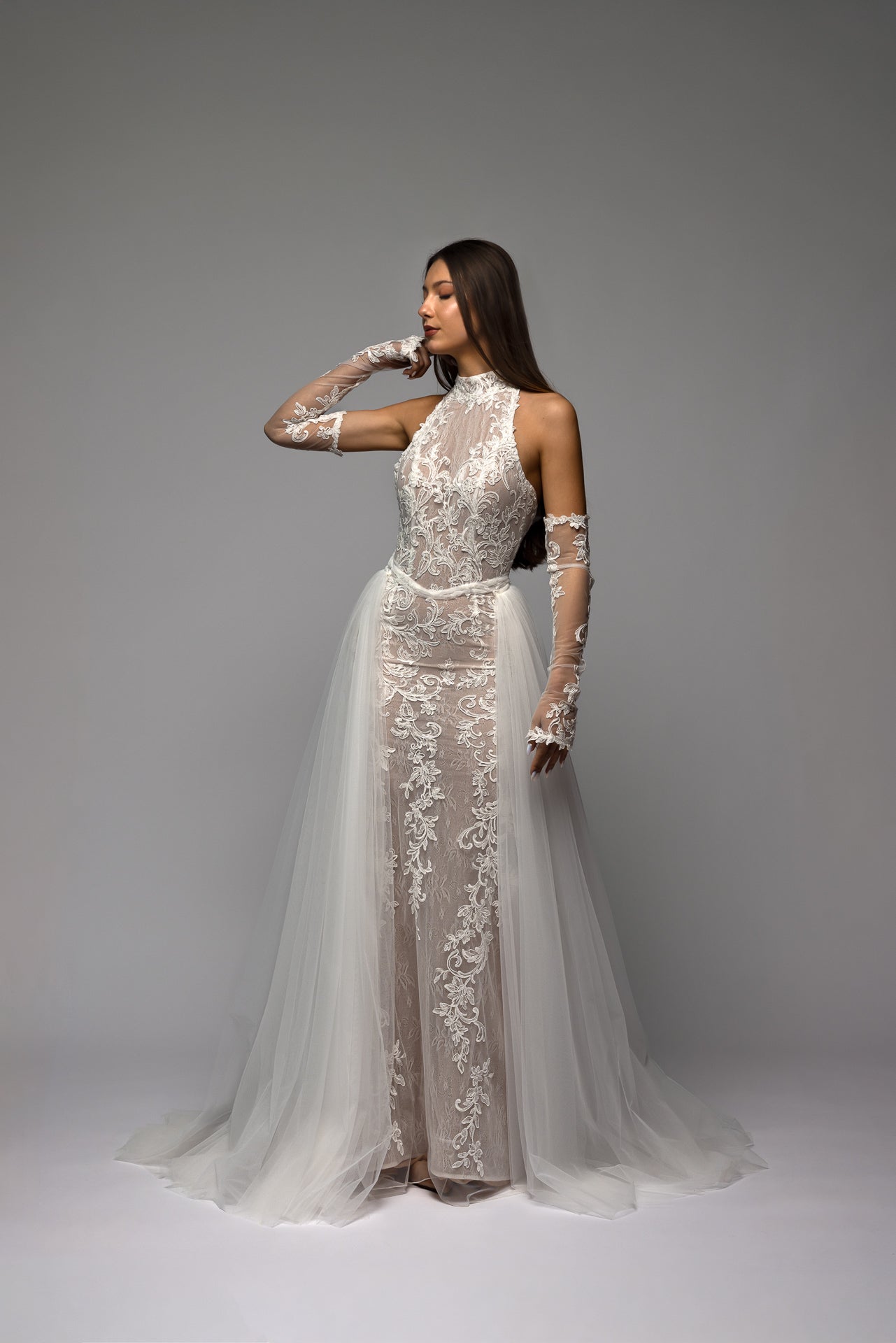 Bespoke Halter Neck Drop Waist Lace Mermaid Wedding Dress