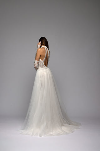 Brautkleid im Meerjungfrauenstil mit Spitzen-Neckholder und tiefer Taille, Viola