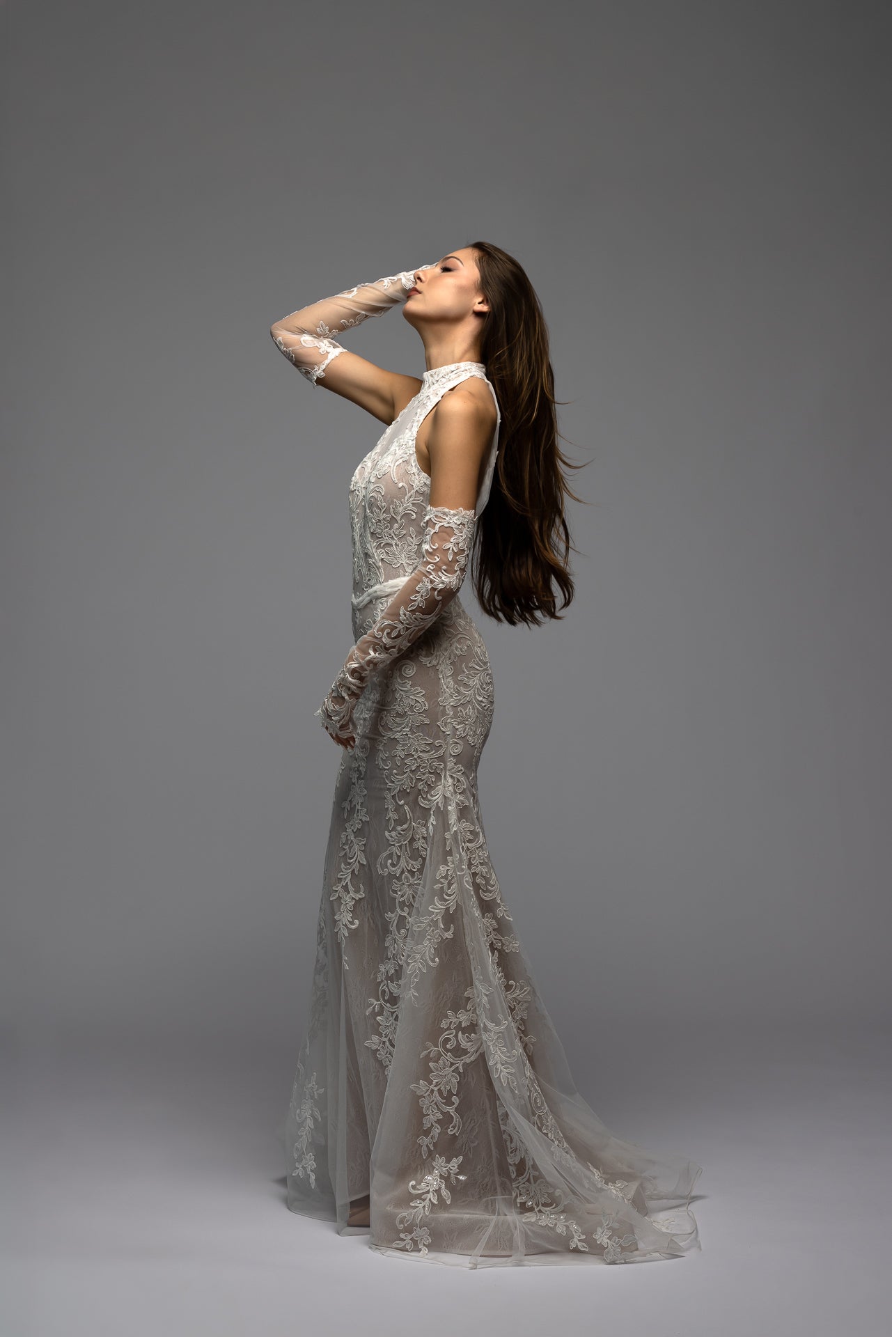 Bespoke Halter Neck Drop Waist Lace Mermaid Wedding Dress