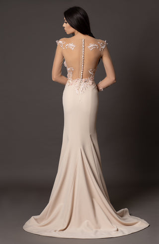 Elegant Beige Dress with Long Sleeves - Dioma Fashion
