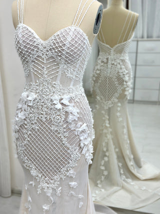 Elegant Romantic Lace Wedding Dress Low Back - Dioma Fashion
