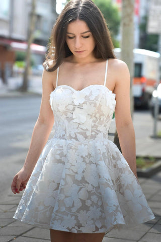 Floral Lace A-line Bridal Mini Dress KATIE - Dioma Fashion