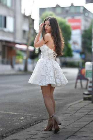 Floral Lace A-line Bridal Mini Dress KATIE - Dioma Fashion