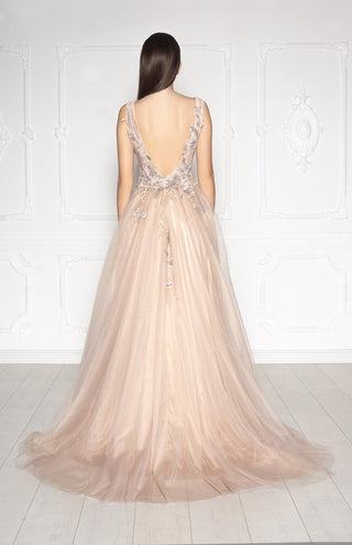 Floral Lace Blush Pink Tulle Gown - Dioma Fashion